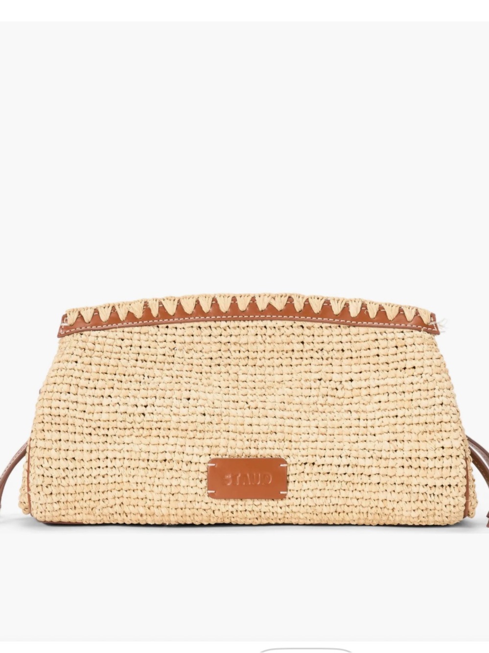 STAUD Lena Raffia and Leather Clutch Bag Natural Tan NWT - Picture 11 of 11